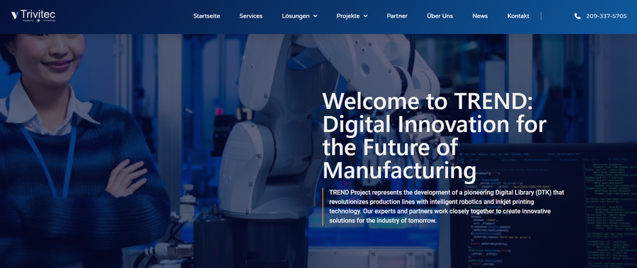 Robot arm in production in the TREND research project