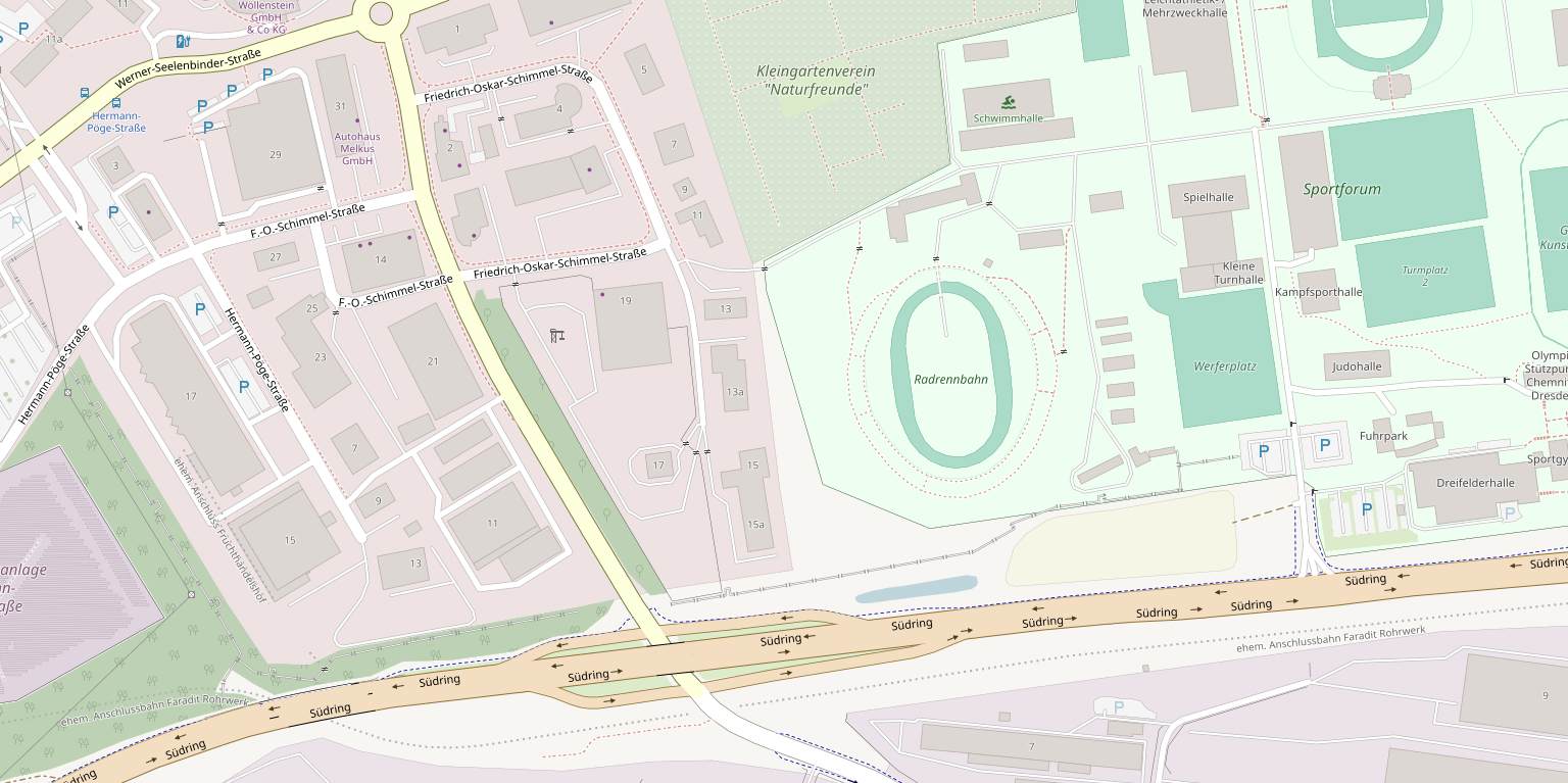 Stadtplan: Trivitec in der Friedrich-Oskar-Schimmel-Straße 13a, 09120 Chemnitz, nahe Südring und Radrennbahn