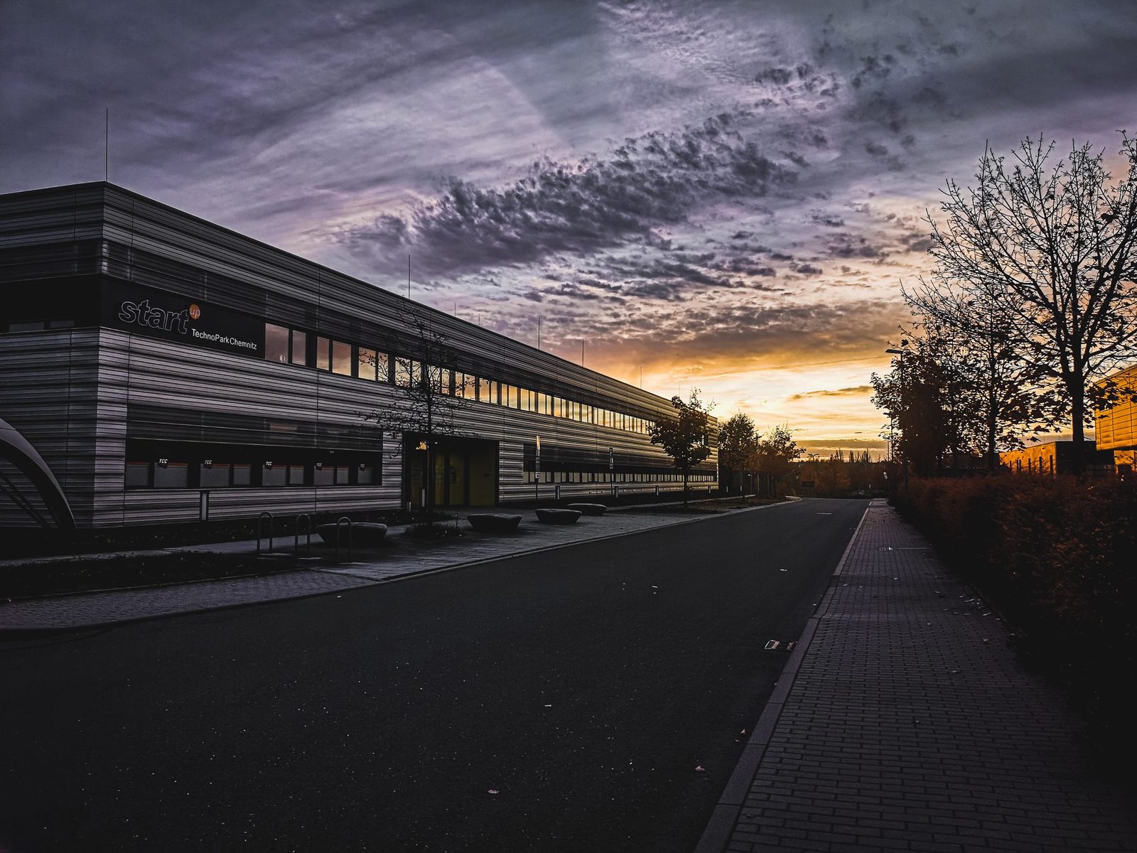 Start-up building in TechnoPark Chemnitz at sunset, Trivitec's first location